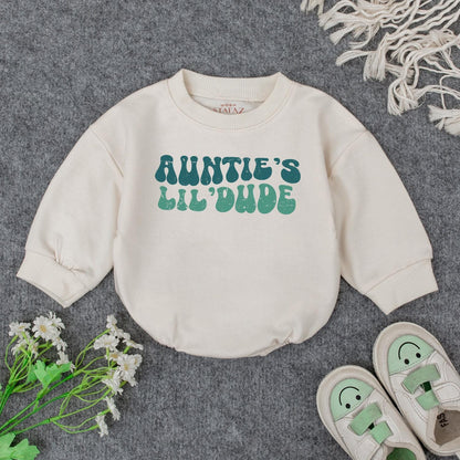 Auntie's Lil' Dude Baby Bodysuit - Retro Blue & Green Design, Soft Cotton, Baby Gift from Auntie, New Aunt Announcement, Baby Shower Gift