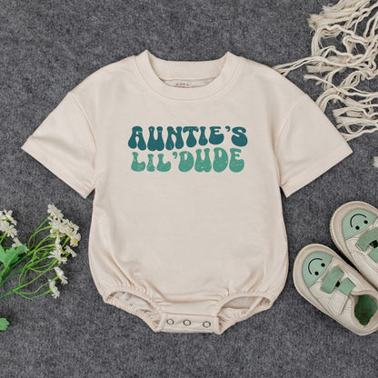 Auntie's Lil' Dude Baby Bodysuit - Retro Blue & Green Design, Soft Cotton, Baby Gift from Auntie, New Aunt Announcement, Baby Shower Gift