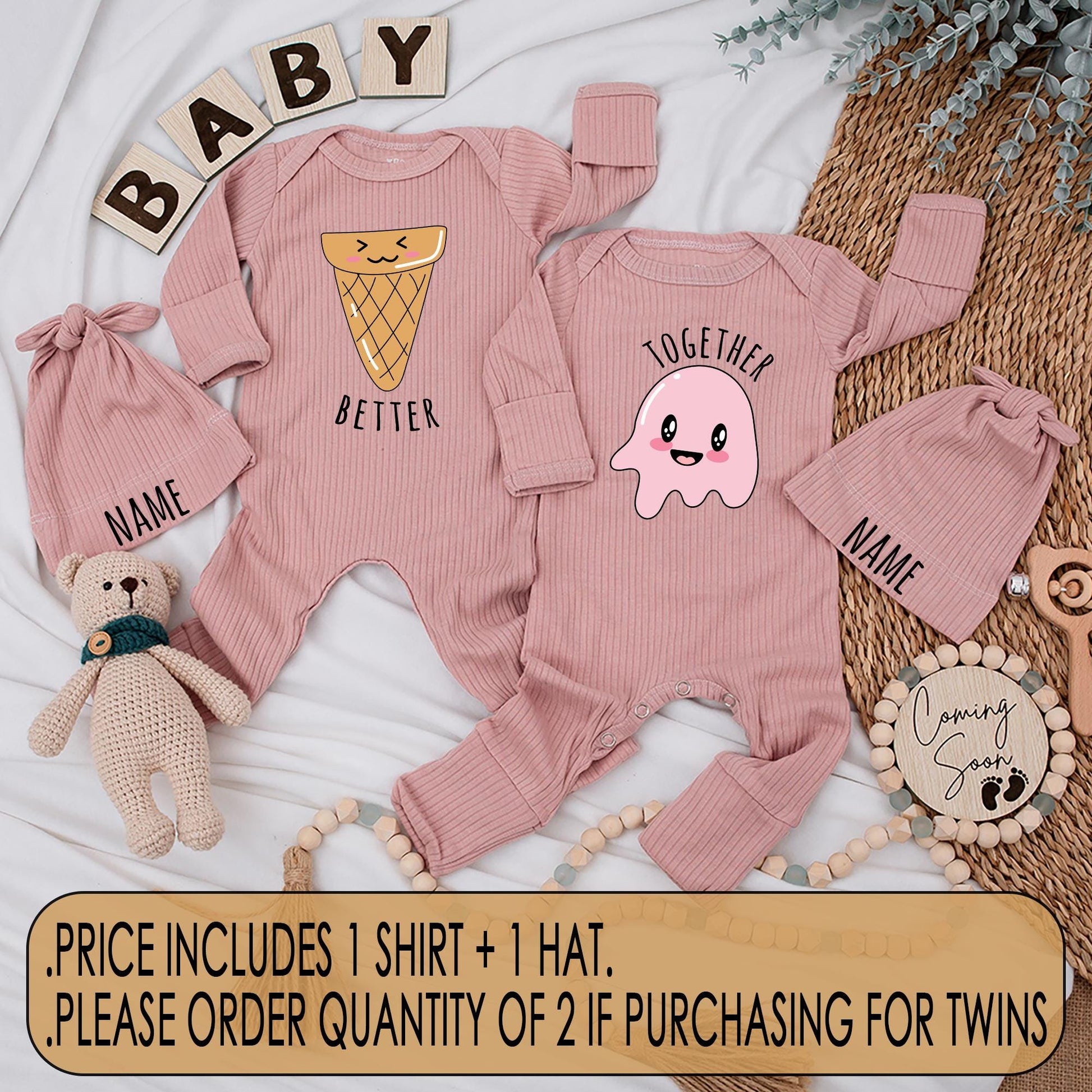 Better Together Twin Baby Bodysuits Ice Cream Theme Cute Newborn Matching Outfit Adorable Twin Baby Shower Gift