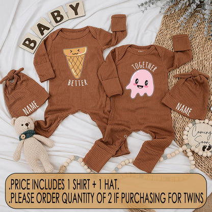Better Together Twin Baby Bodysuits Ice Cream Theme Cute Newborn Matching Outfit Adorable Twin Baby Shower Gift
