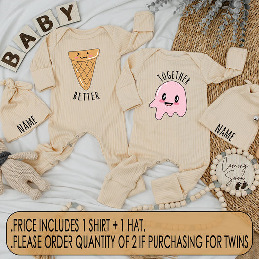 Better Together Twin Baby Bodysuits Ice Cream Theme Cute Newborn Matching Outfit Adorable Twin Baby Shower Gift