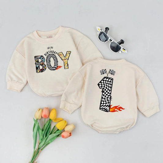 Race Car Checkered Flag First Birthday Romper for Boys Toddler Outfit Adorable Race Theme Baby Clothes Newborn Gift Idea