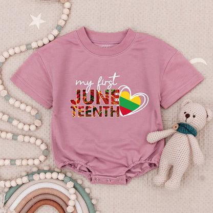 My First Juneteenth Baby Romper Festive Red Yellow Green Stripes Lithuanian Flag Heart Black Boy Girl Bodysuit Independence Day Gift