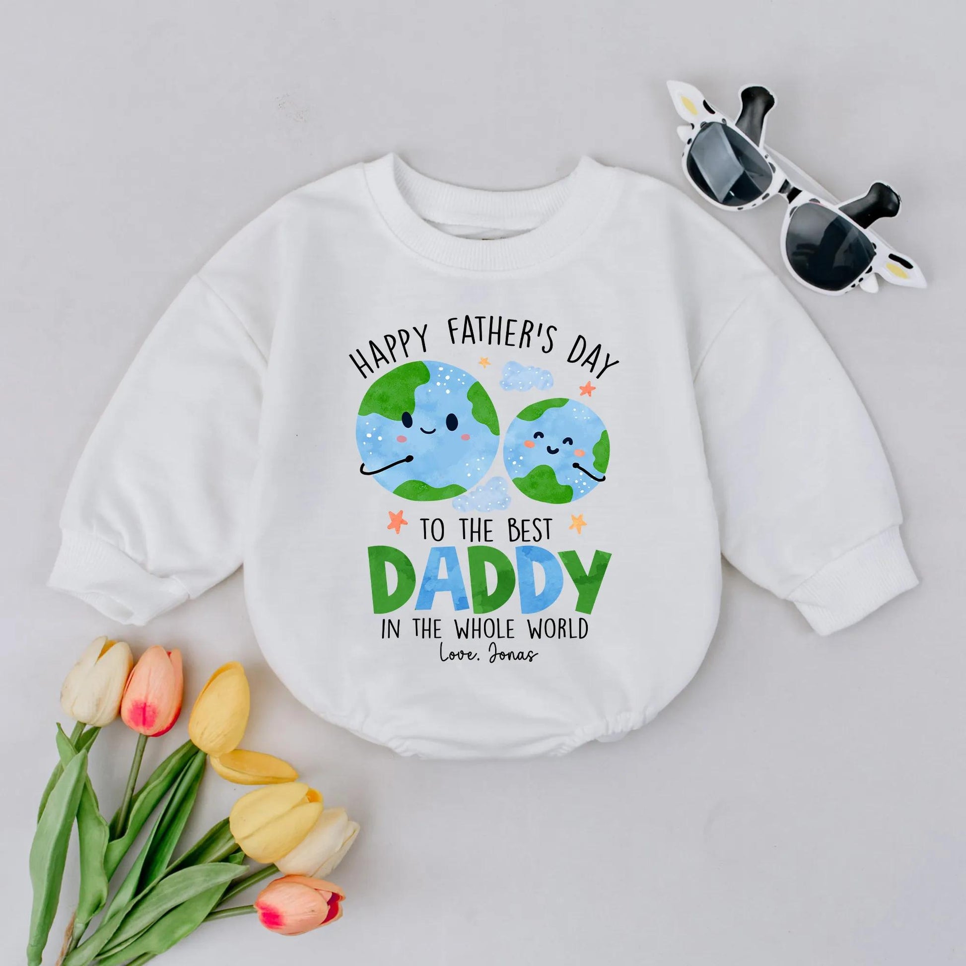 Personalized Fathers Day Bubble Romper Best Daddy in the World Bodysuit Cute Baby Outfit for Boys Girls First Fathers Day