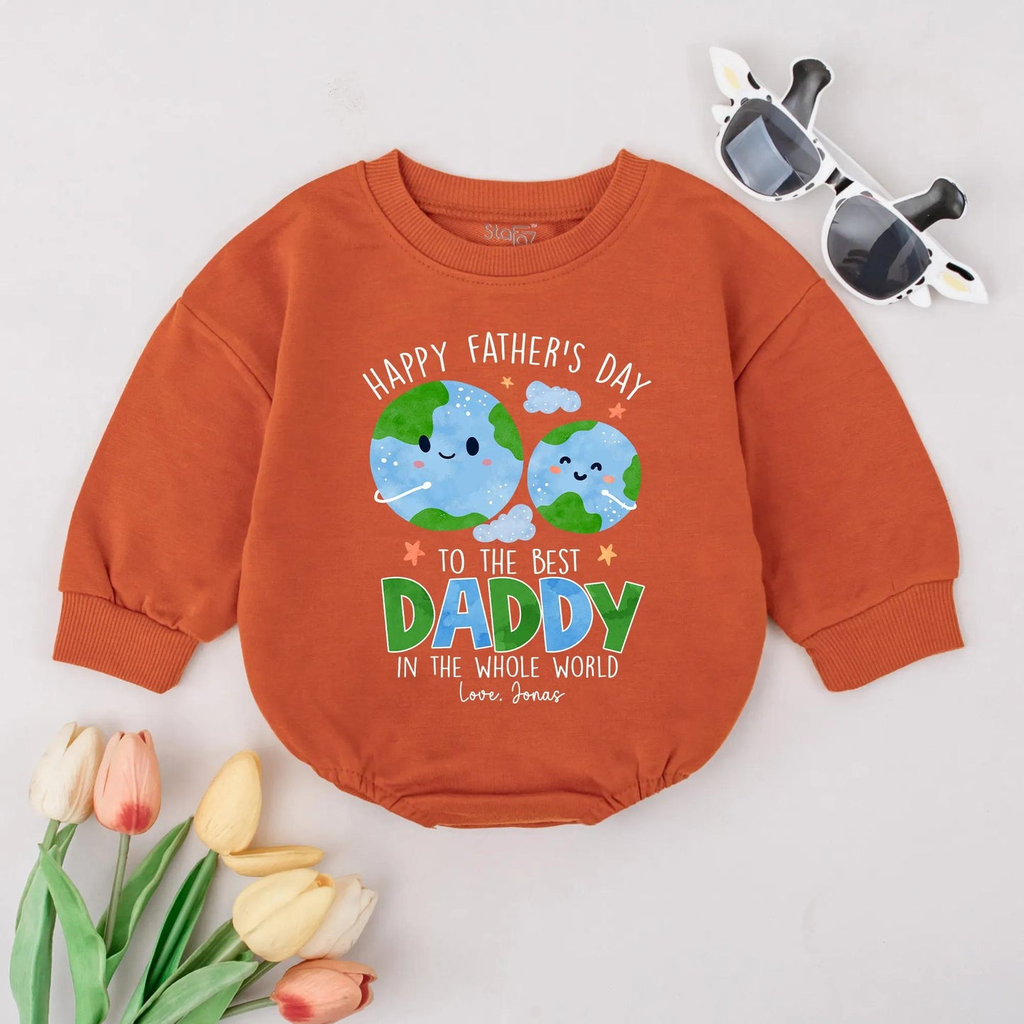 Personalized Fathers Day Bubble Romper Best Daddy in the World Bodysuit Cute Baby Outfit for Boys Girls First Fathers Day