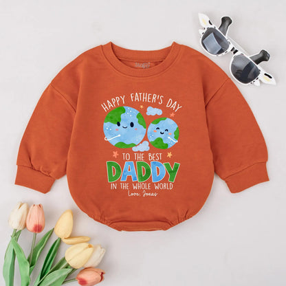 Personalized Fathers Day Bubble Romper Best Daddy in the World Bodysuit Cute Baby Outfit for Boys Girls First Fathers Day