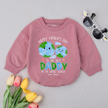 Personalized Fathers Day Bubble Romper Best Daddy in the World Bodysuit Cute Baby Outfit for Boys Girls First Fathers Day