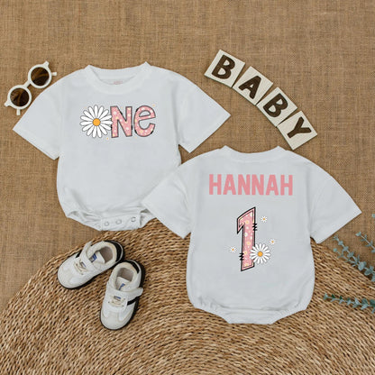 Personalized Daisy 1st Birthday Romper for Baby Girl, Wildflower Wild ONE Bodysuit, First Birthday Outfit, Custom Cake Smash