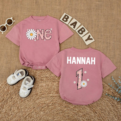 Personalized Daisy 1st Birthday Romper for Baby Girl, Wildflower Wild ONE Bodysuit, First Birthday Outfit, Custom Cake Smash