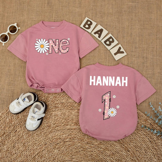Personalized Daisy 1st Birthday Romper for Baby Girl, Wildflower Wild ONE Bodysuit, First Birthday Outfit, Custom Cake Smash