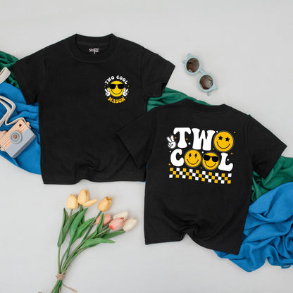 Two Cool Custom Birthday Boy Shirt, Retro Smiley Face Tee, Personalized Second Birthday Outfit, Toddler 2nd Birthday Gift, Happy Face Party Top