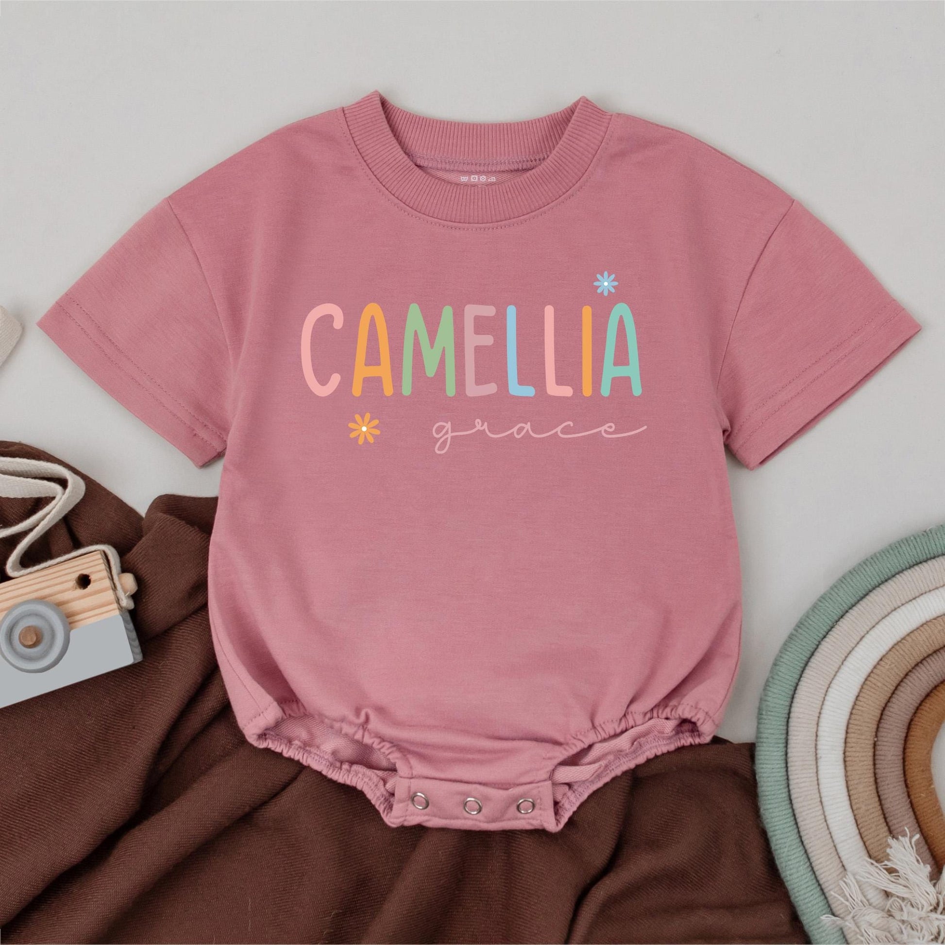 Custom Pastel Name Bubble Romper for Baby Girls a Soft Personalized Newborn Keepsake and Unique Baby Shower Gift
