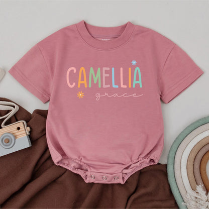 Custom Pastel Name Bubble Romper for Baby Girls a Soft Personalized Newborn Keepsake and Unique Baby Shower Gift