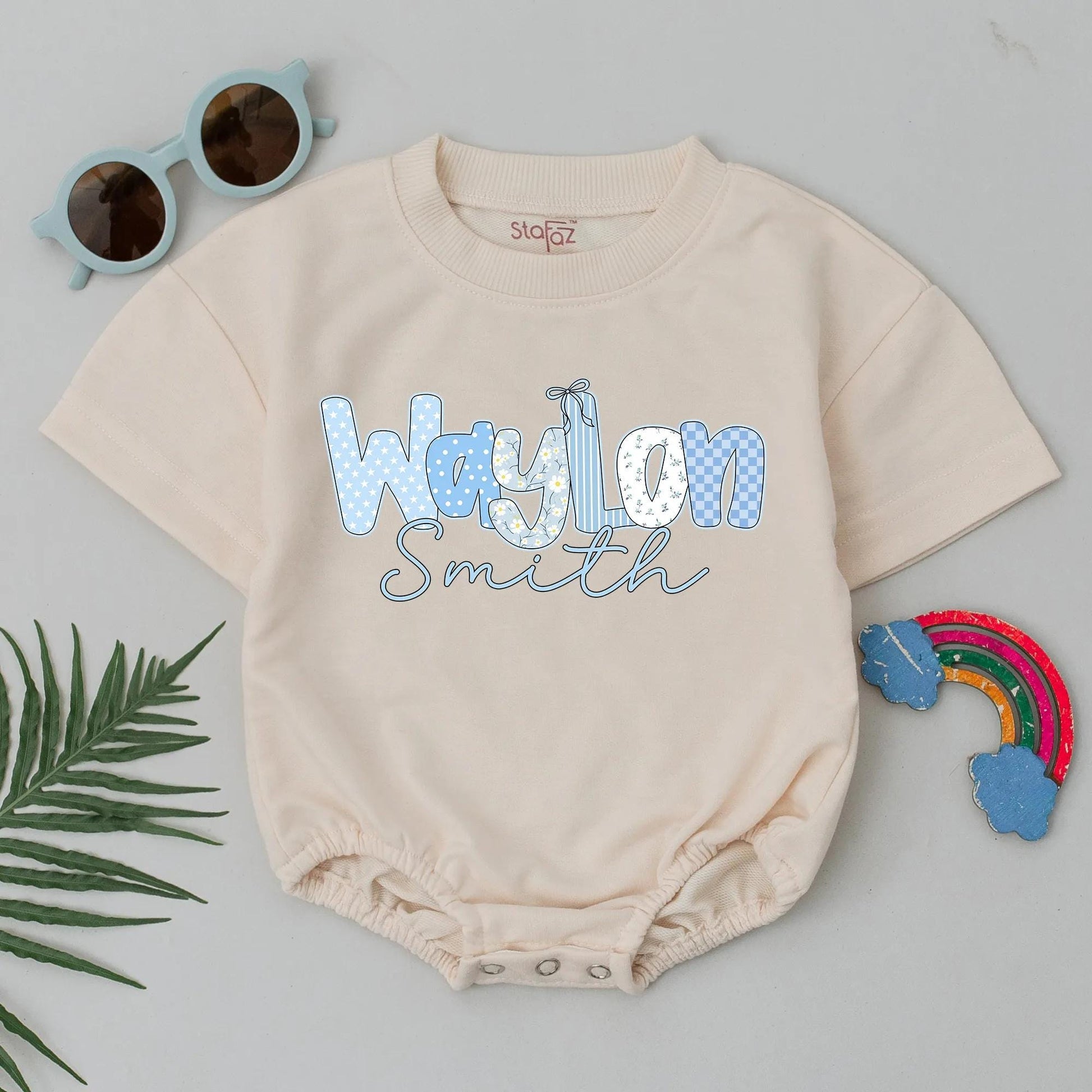 Custom Waylon Smith Bubble Bodysuit Blue Letter Romper for Baby Boys Fun Cartoon Name Outfit Baby Shower Birthday Gift Newborn Clothes