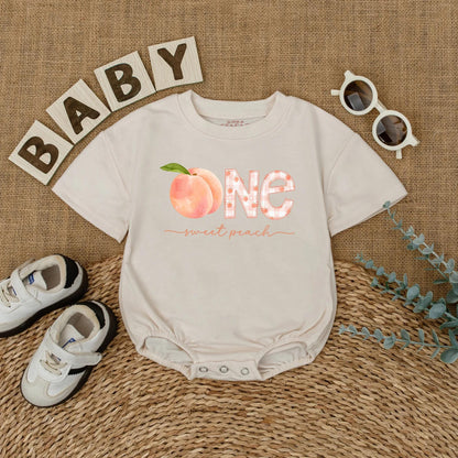 Sweet Peach First Birthday Romper Baby Girl Outfit Personalized Name Summer Party Gift 1st Birthday Bodysuit Peach Lover