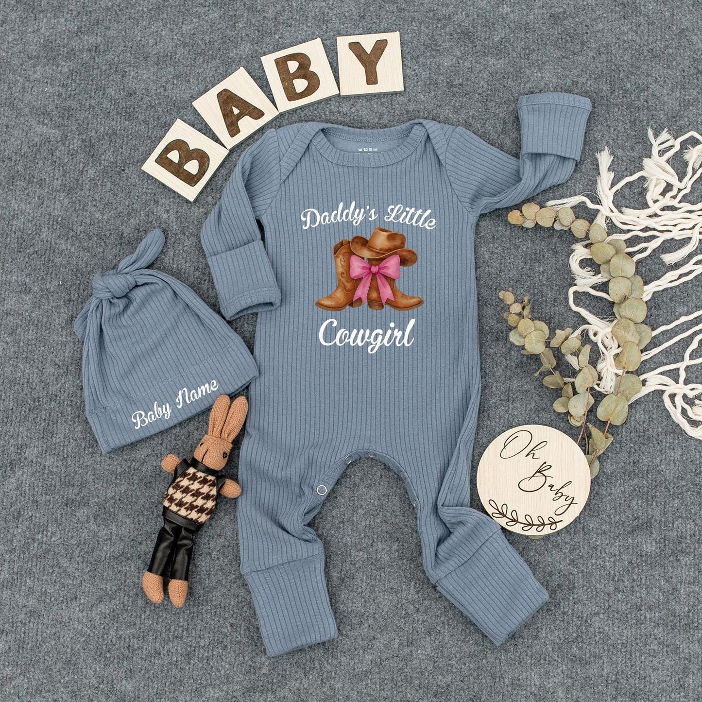 Daddy's Little Cowgirl Baby Bodysuit Personalized, Cute Father's Day Gift, Brown Cowboy Boots with Pink Ribbon, Country Girl Going Home Outfit, Infant, 138 chars