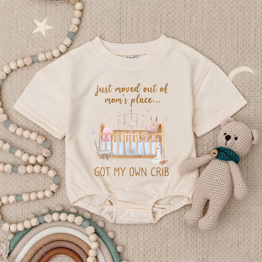 Funny Newborn Baby Romper Just Moved Out Of Mom's Place Got My Own Crib Design Babysuit Cute Vintage Watercolor Shower Gift