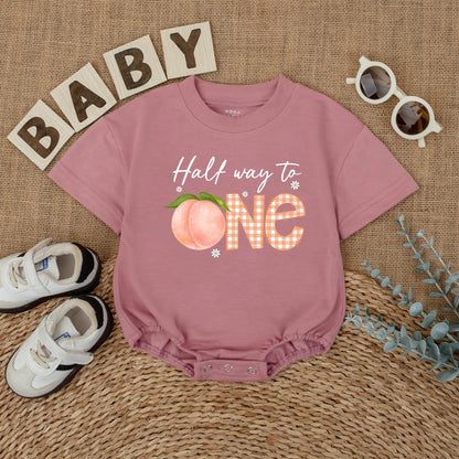Personalized Peach Half Way To One Romper for Baby Girl's Sweet Half Birthday Party and Adorable Cake Smash Outfit Bodysuit Gift