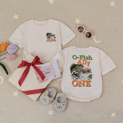 Personalized O-Fish-Ally One Romper: Vintage Fishing First Birthday Outfit, Custom Name Baby Bodysuit, The Big One Clothes, Sunset Scene 1st Birthday 