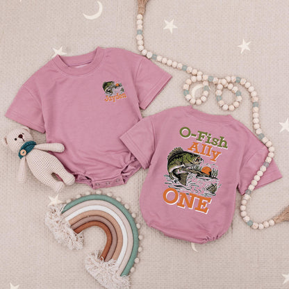 Personalized O-Fish-Ally One Romper: Vintage Fishing First Birthday Outfit, Custom Name Baby Bodysuit, The Big One Clothes, Sunset Scene 1st Birthday 