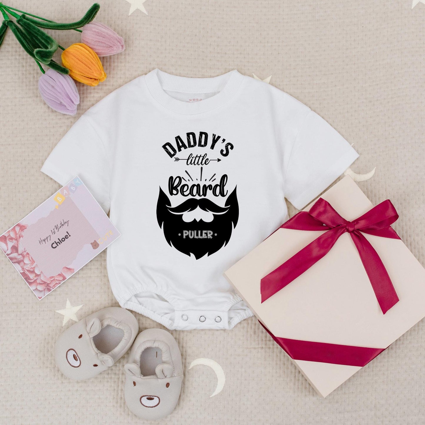 Daddy's Little Beard Puller Baby Romper Funny Cute Father's Day Gift Love My Dad Natural Newborn Announcement Bodysuit