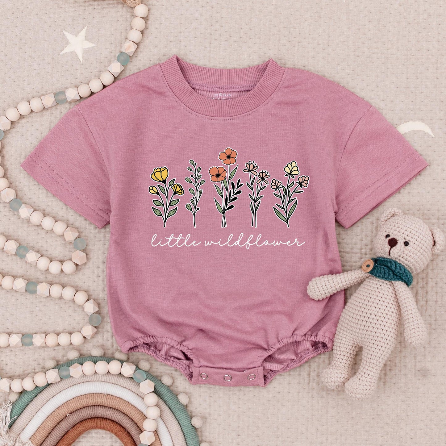 Little Wildflower Baby Romper with Delicate Floral Design Cute Baby Girl Outfit Newborn Gift Natural Simple Boho Style