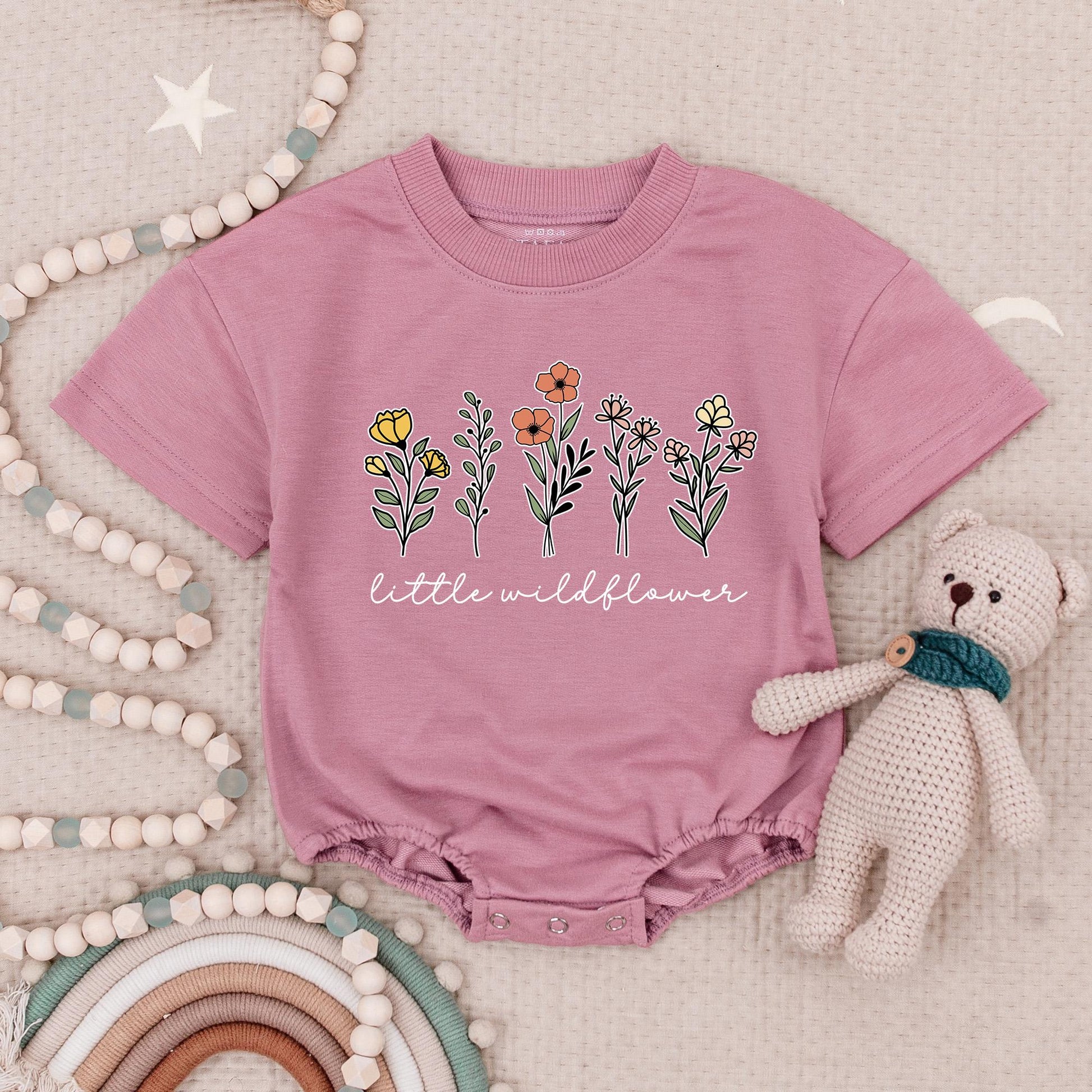 Little Wildflower Baby Romper with Delicate Floral Design Cute Baby Girl Outfit Newborn Gift Natural Simple Boho Style