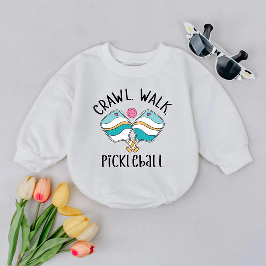 Crawl Walk Pickleball Baby Romper Fun Sport Bodysuit Cute Baby Gift Outfit for Boys Girls First Birthday Celebration