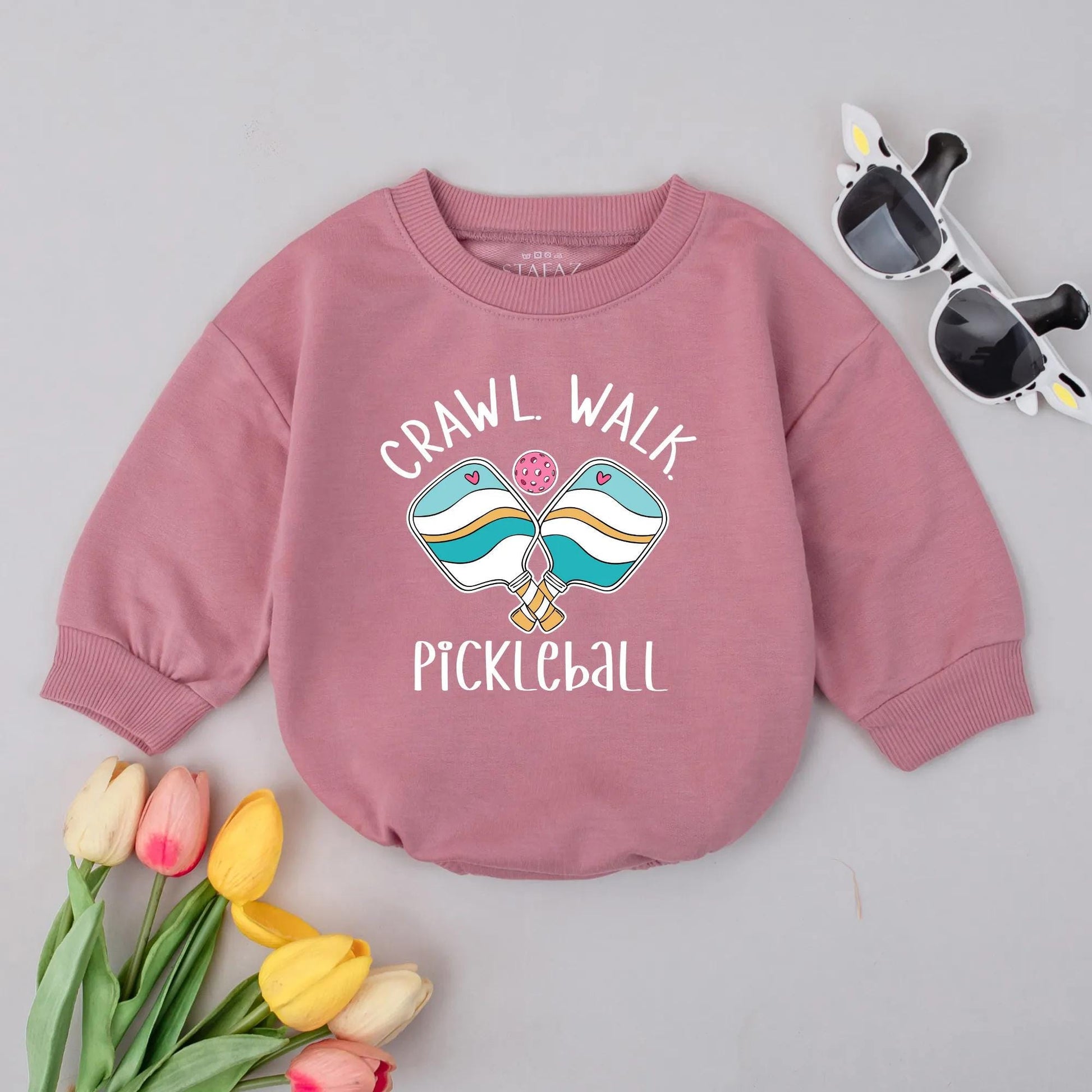 Crawl Walk Pickleball Baby Romper Fun Sport Bodysuit Cute Baby Gift Outfit for Boys Girls First Birthday Celebration