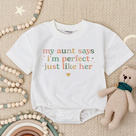 My Aunt Says I'm Perfect Baby Romper Gift for Niece/Nephew Cute Pastel Design, Auntie's Bestie Bodysuit Newborn