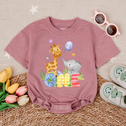 Wild One Safari Animals Boy 1st Birthday Bubble Romper Cute Zoo Outfit Personalized Toddler Gift Idea Soft Cotton Comfortable
