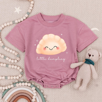 Little Dumpling Baby Romper Cute Dimsum Outfit Newborn Gift Smiling Peach & White Dumpling Graphic Cursive 'Little Dumpling' Playful Baby Shower