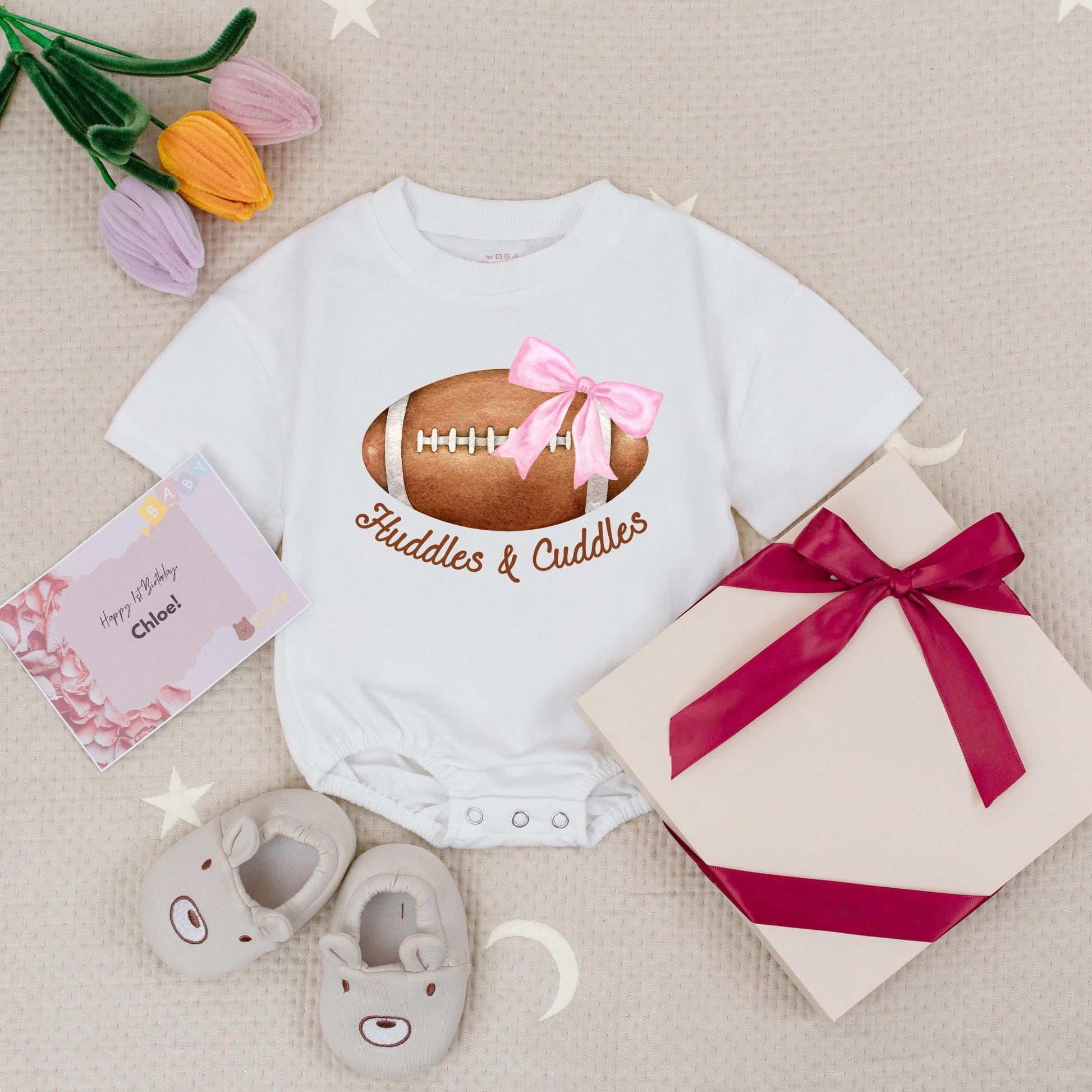 You Can Pass Me To Grandma Baby Romper Cute Football Bodysuit Gift for New Grandma Soft Pink Bow and Brown Football Design