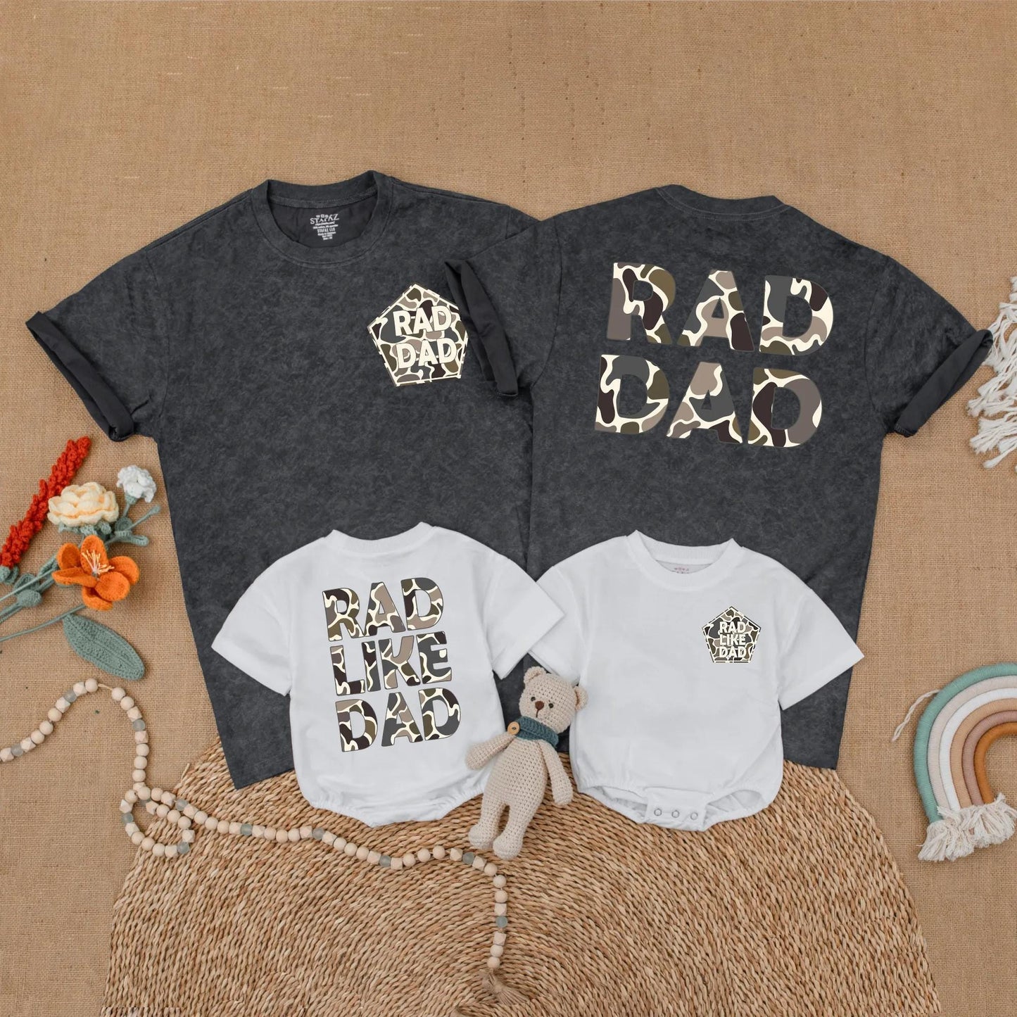 Camo Rad Dad and Rad Like Dad Matching Father Son Shirts Toddler Outfit Daddy and Me Set Father's Day Gift Comfortable Cotton Tees for Dad and Boy