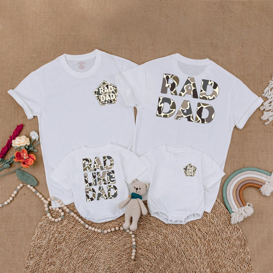 Camo Rad Dad and Rad Like Dad Matching Father Son Shirts Toddler Outfit Daddy and Me Set Father's Day Gift Comfortable Cotton Tees for Dad and Boy