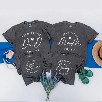 Matching Family Shirts: Custom Established 2025 Baby Announcement Outfit Set, New Baby Arrival Gift, Personalized Clothes for Mom, Dad & Baby
