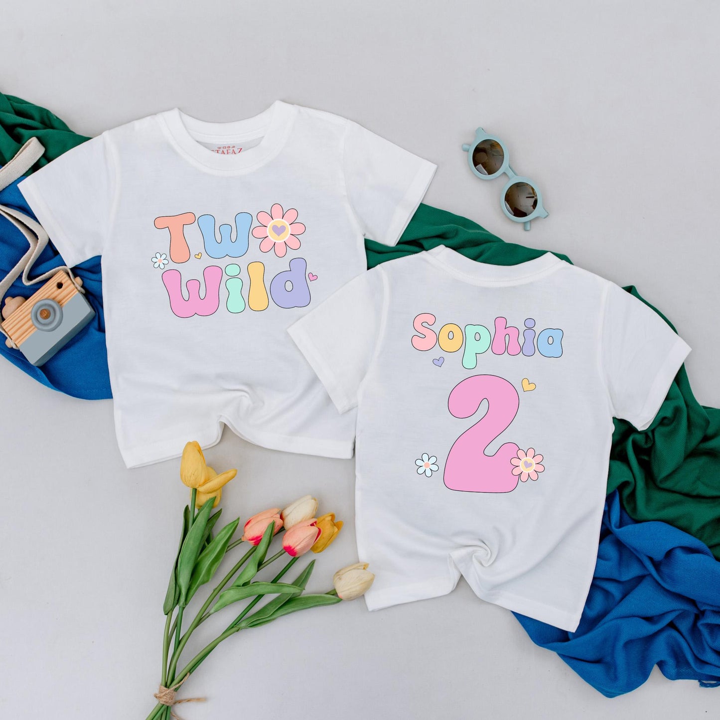 Personalized Two Wild Floral Birthday T-Shirt for Girls Cute Toddler Tee Second Birthday Gift Ideas