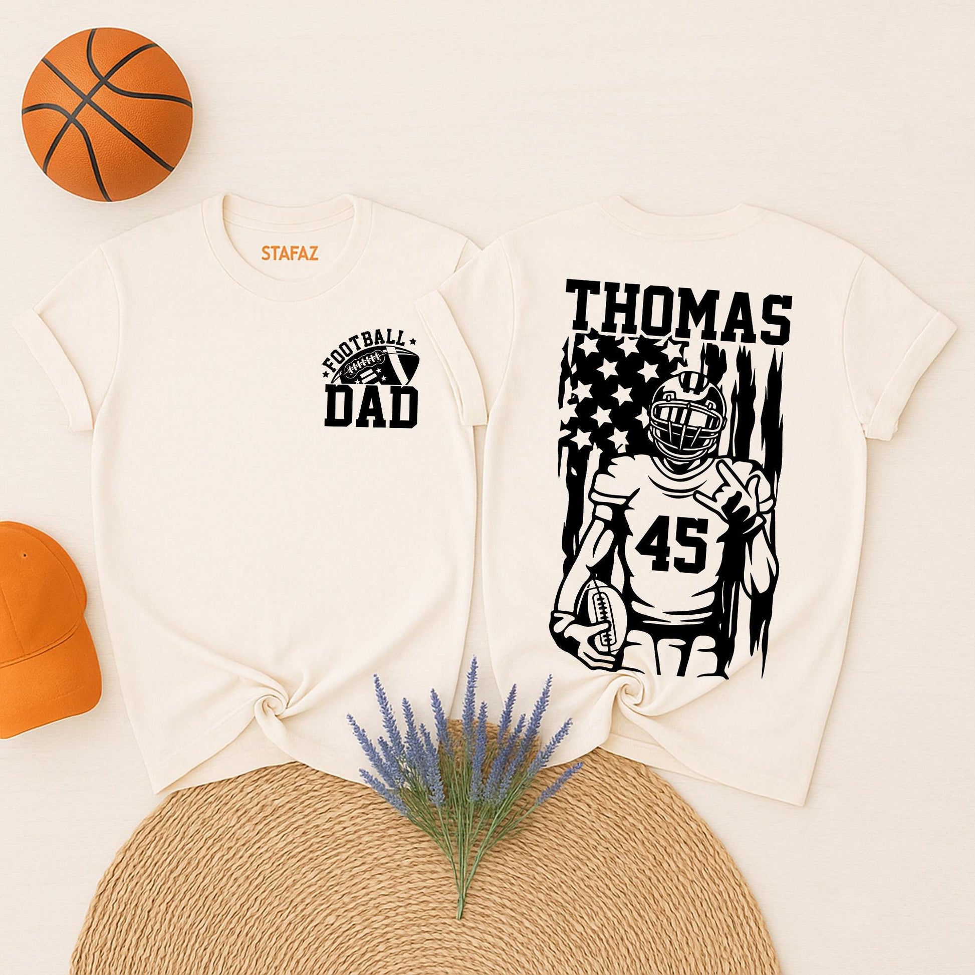 Custom Football Dad Shirt with Name & Number for Football Season! Football Team Two Sides Design, Sports Dad Gift