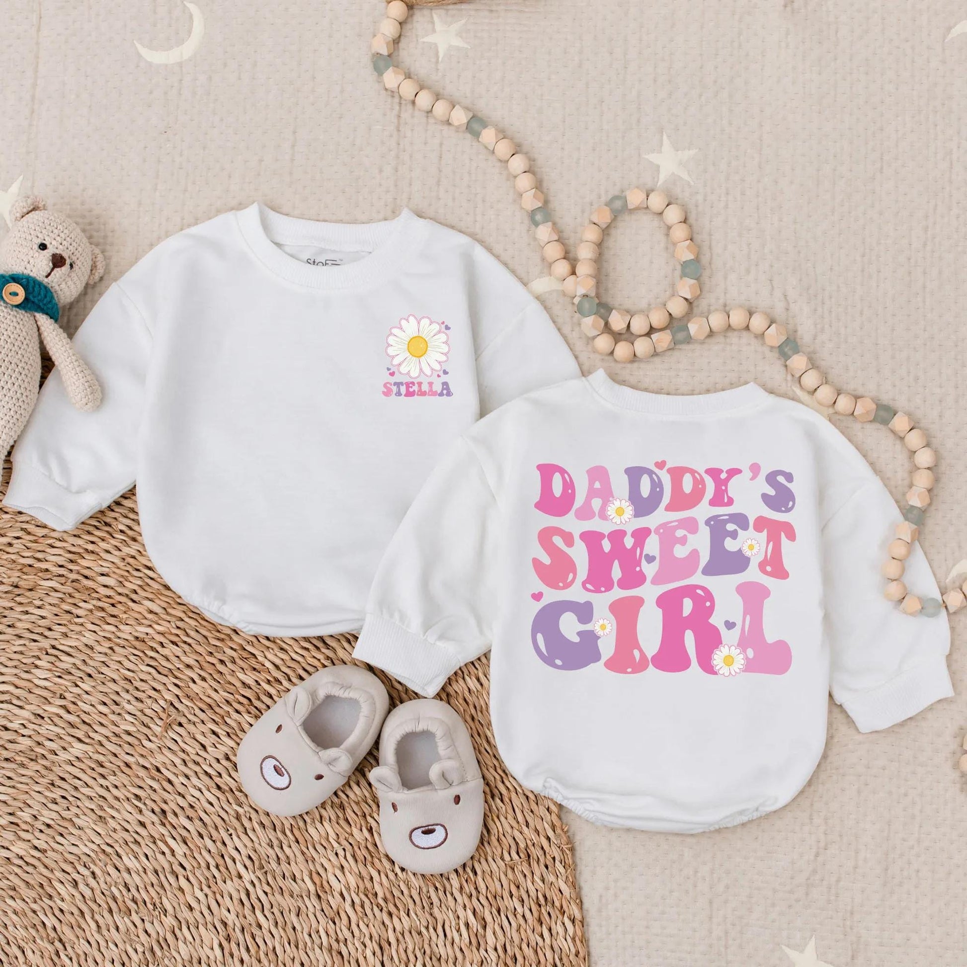 Custom Name Daddy's Sweet Girl Bubble Romper, Soft Infant Bodysuit for Summer Baby Girl Outfits, Adorable Father's Day Gift Idea
