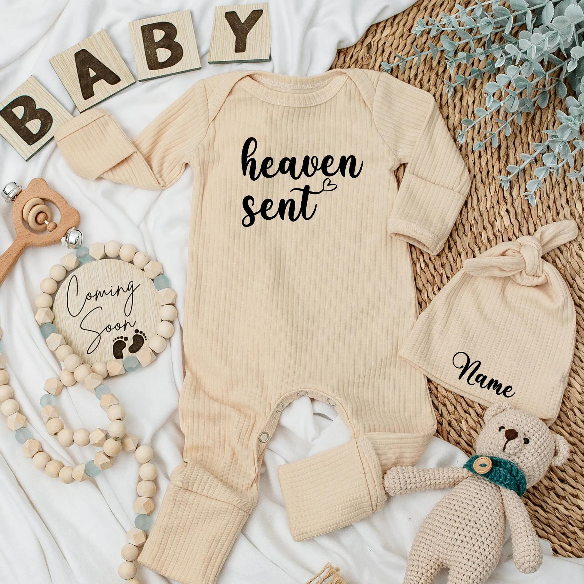 Heaven Sent Personalized Baby Bodysuit Custom Angel Name Newborn Outfit Baby Shower Gift Coming Soon