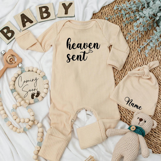 Heaven Sent Personalized Baby Bodysuit Custom Angel Name Newborn Outfit Baby Shower Gift Coming Soon