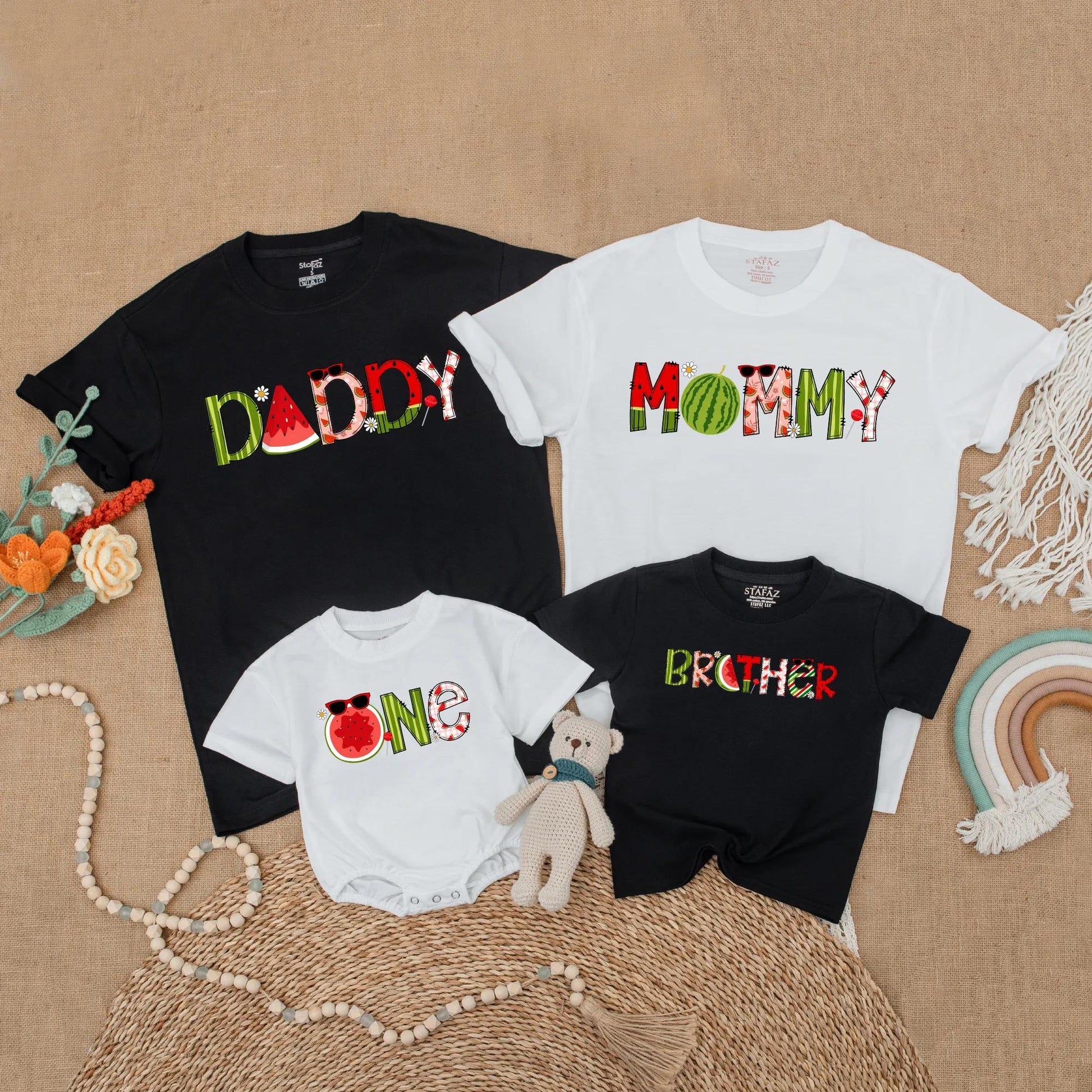 Watermelon Birthday Family Shirts Matching Summer Outfits Toddler First Birthday Sweet One In A Melon Mommy Dad Brother Sister Party