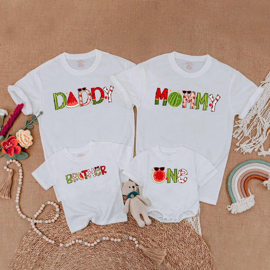 Watermelon Birthday Family Shirts Matching Summer Outfits Toddler First Birthday Sweet One In A Melon Mommy Dad Brother Sister Party