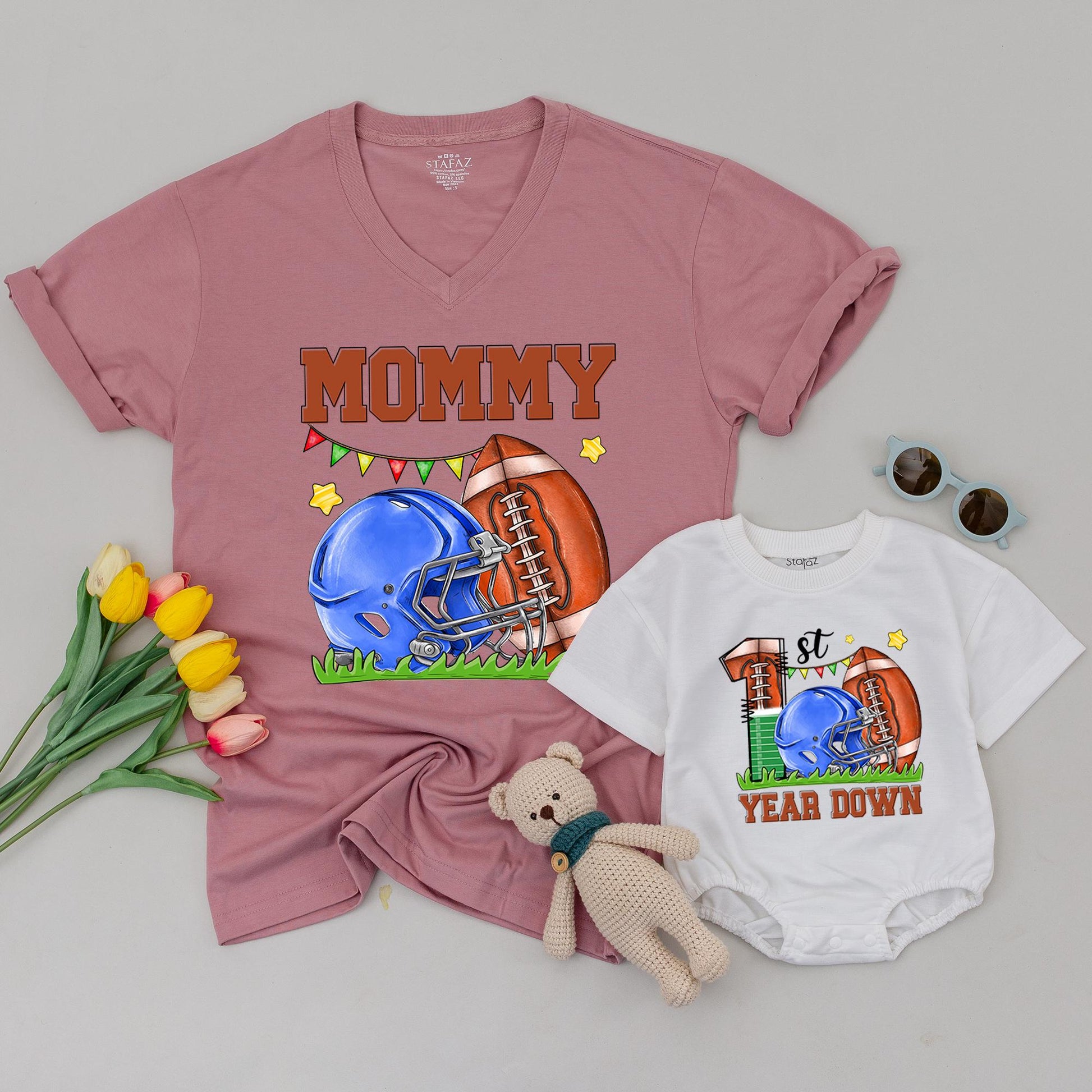 Football Birthday Shirt: 1st Year Down, Custom Family Tee for 2025 Party, Football Theme, First Birthday Boy Outfit