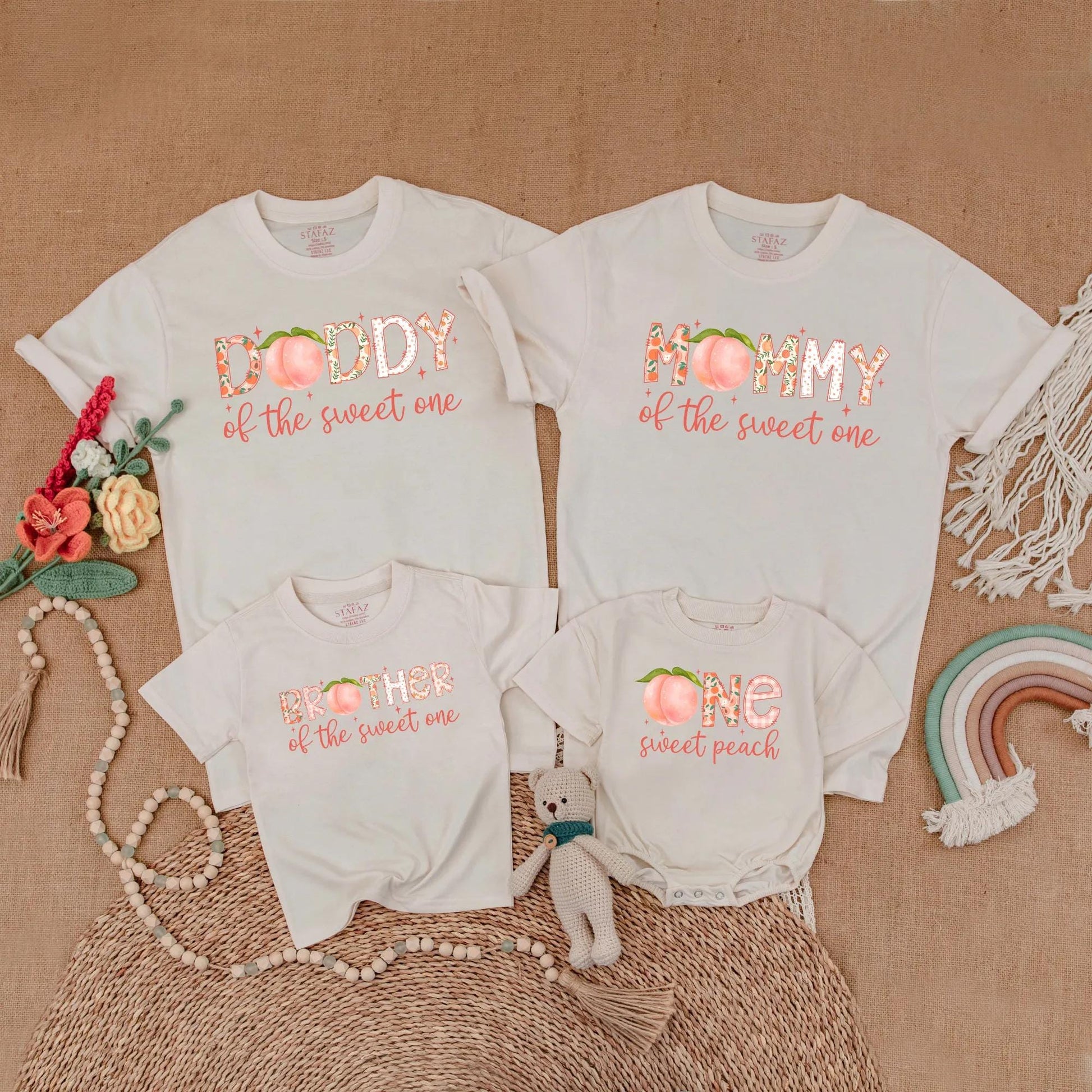 One Sweet Peach First Birthday Matching Family Shirts Mama Dad Baby Girl Sweet One Outfit Peach Theme Party Summer Boho Comfortable