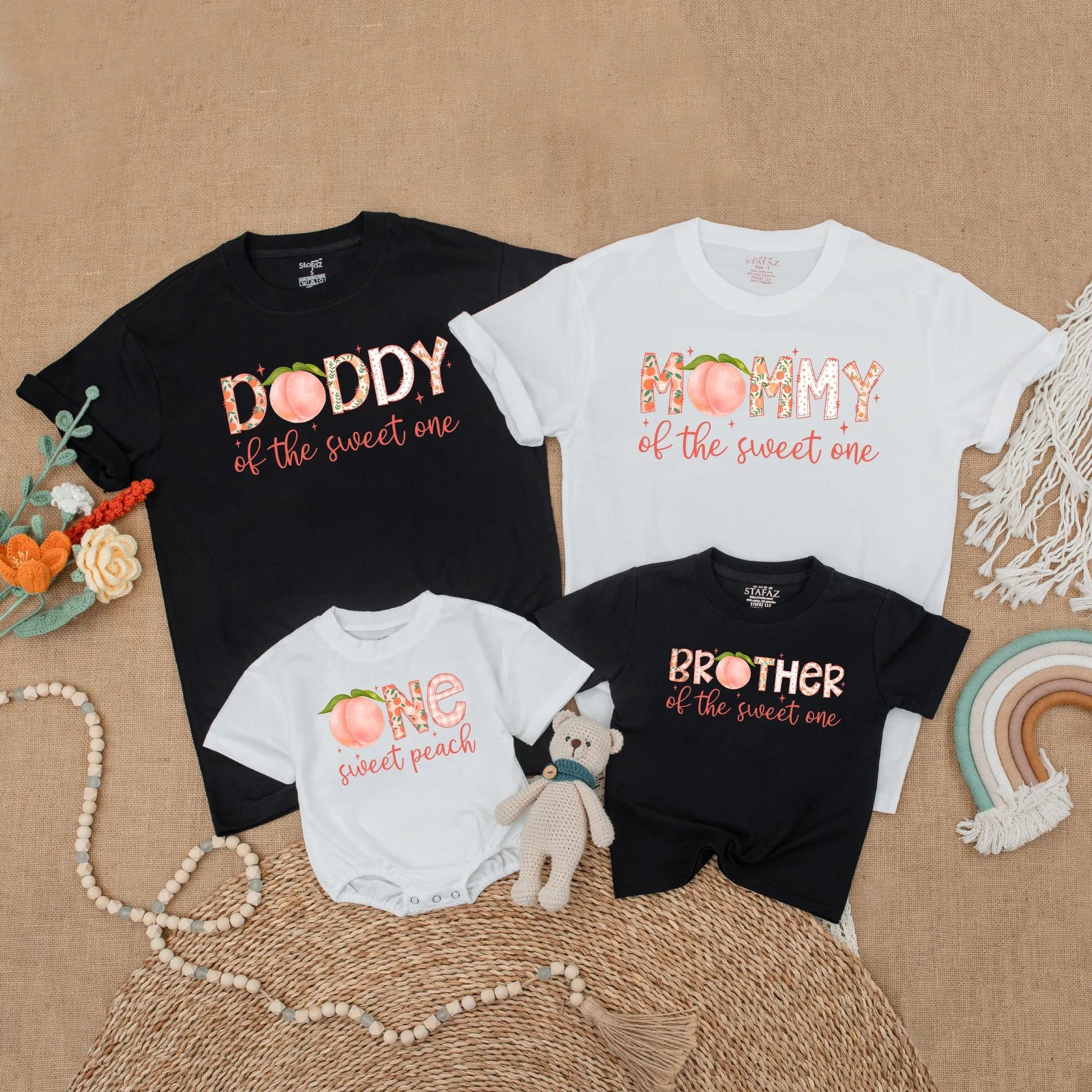One Sweet Peach First Birthday Matching Family Shirts Mama Dad Baby Girl Sweet One Outfit Peach Theme Party Summer Boho Comfortable