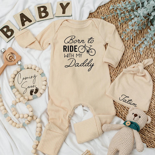 Born to Ride Baby Bodysuit with Bicycle Graphic and 'Ride with Daddy' Text Cute Newborn Cycling Outfit Gift for Dad
