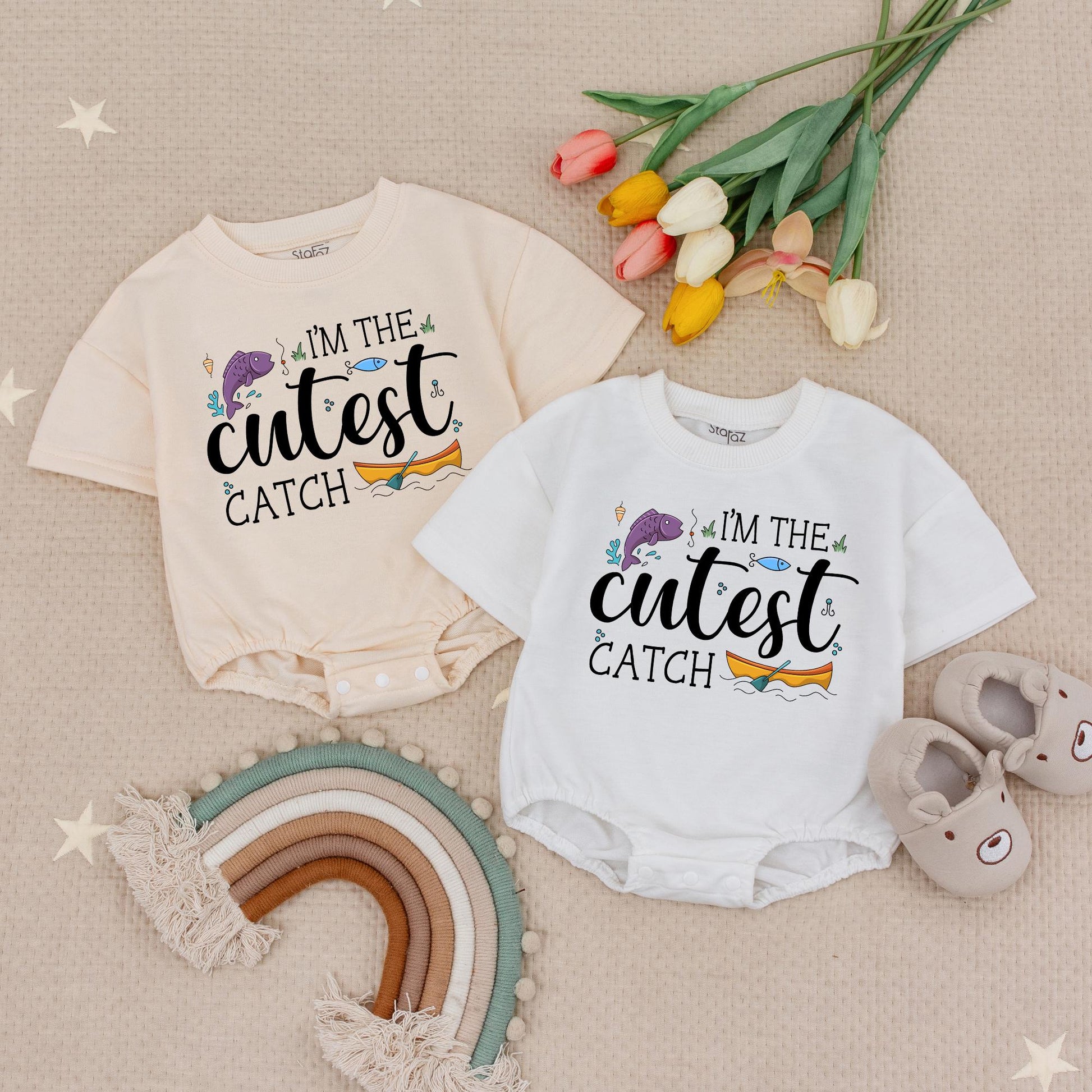 I'm the Cutest Catch Baby Romper Fishing Theme Cute Fish Boat Outfit Fun Baby Shower Gift 138