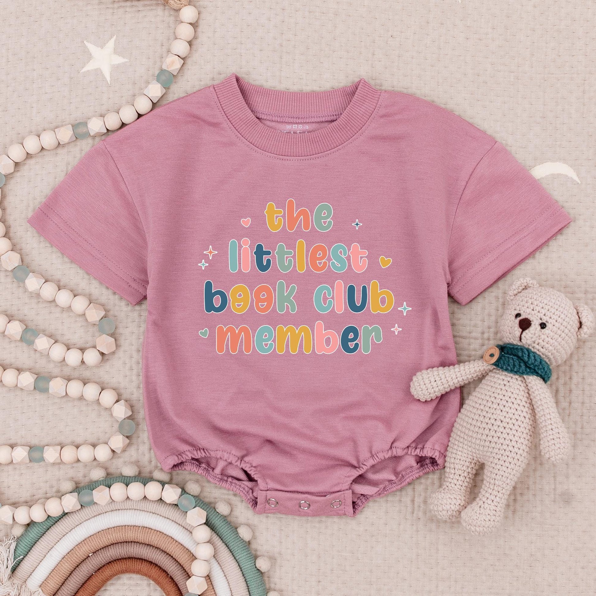 The Littlest Book Club Member Baby Romper, Adorable Bookish Girl Babysuit with Colorful Letters & Graphics, Cute Reader Outfit, Natural Cotton Gift 139