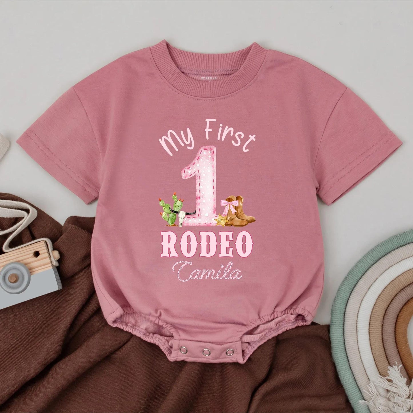 Personalized My First Rodeo Baby Girl Romper 1st Birthday Outfit Custom Western Toddler Clothes Cowgirl Gift